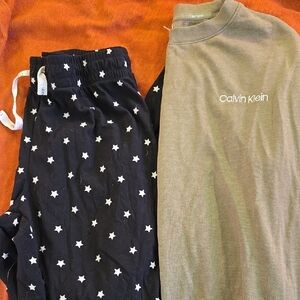 Calvin Klein Sleepwear- Olive Green Sweatshirt and Star Print Pants